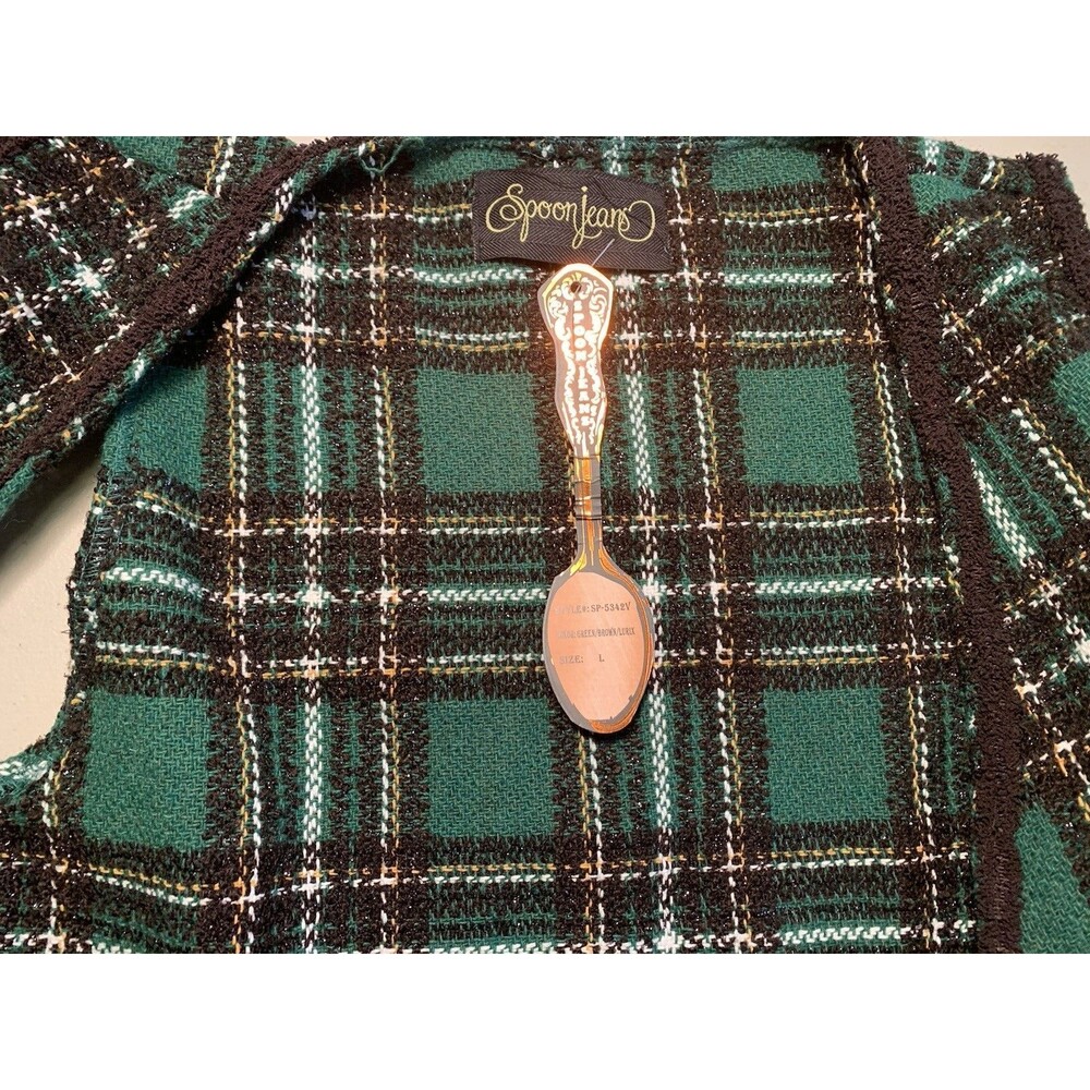 Spoon Jeans Green/Brown/Lurix Plaid Pearl Button Vest Women’s Size L NEW w/Tag - Picture 5 of 16